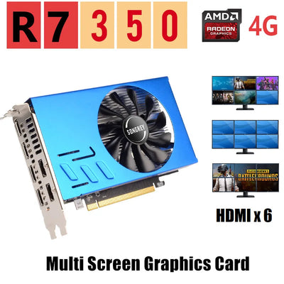SONGREY Radeon R7 350 2GB GDDR5 128bit 6 HDMI Multi-Monitor Graphics Card for Stock Trading/Surveillance,4K PCI-E Video Card