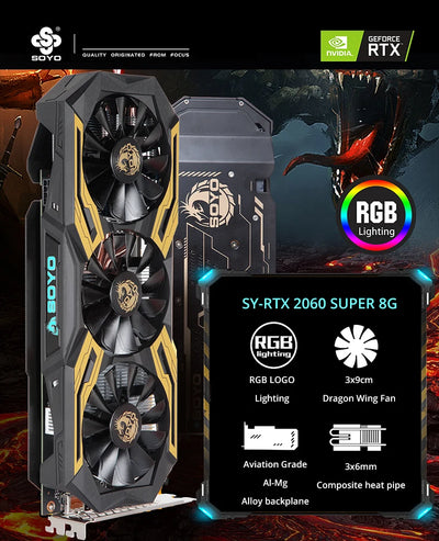 SOYO World Premiere Nvidia Geforce RTX 2060 SUPER GDDR6 8G Graphics Card 256Bit White Video Gaming Card Full New GPU RGB Card