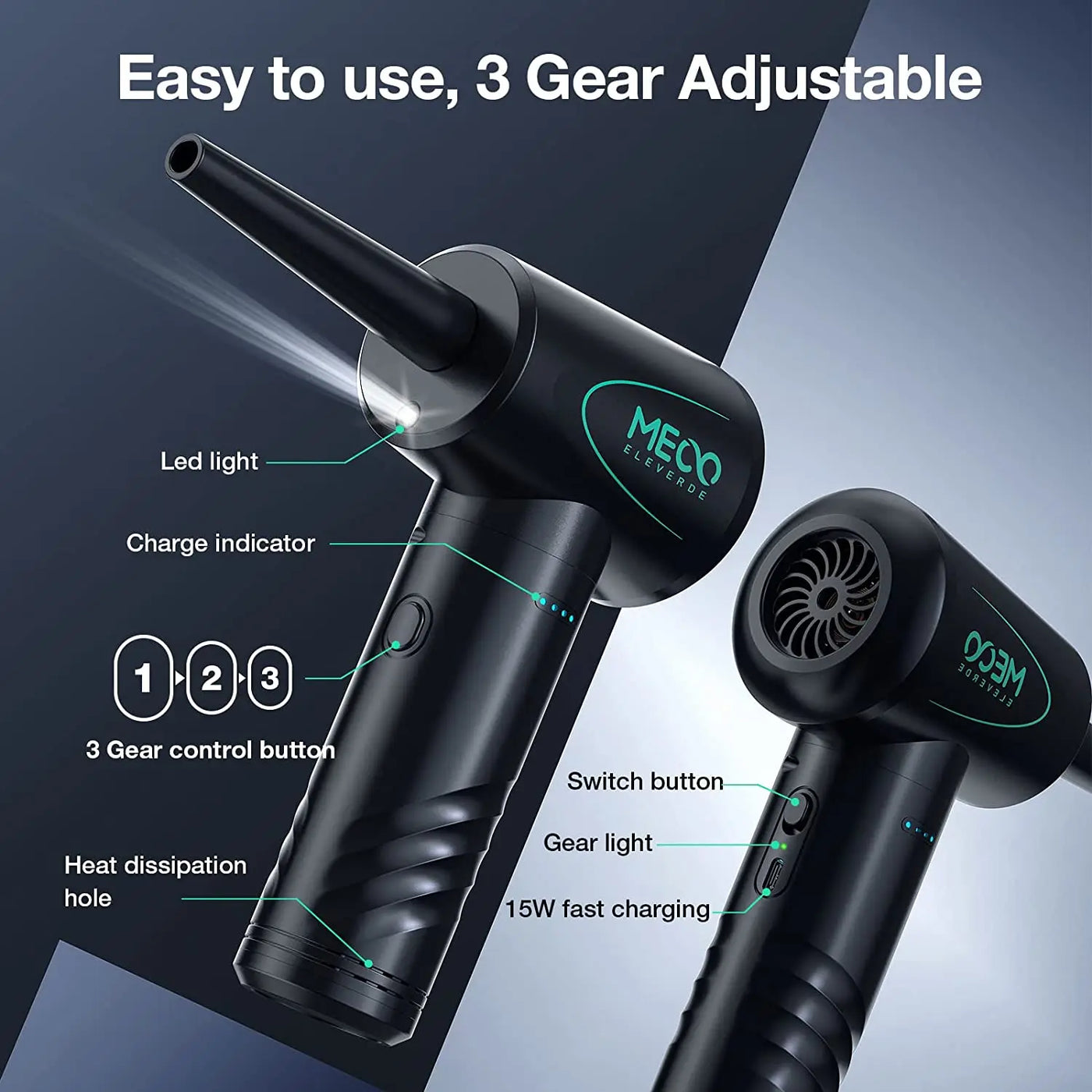 MECO ME CA1 Compressed Air Duster for Computers Protable Cordless Air Blower Computer Cleaning with LED Light for PC Keyboard