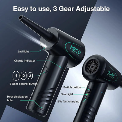 MECO ME CA1 Compressed Air Duster for Computers Protable Cordless Air Blower Computer Cleaning with LED Light for PC Keyboard