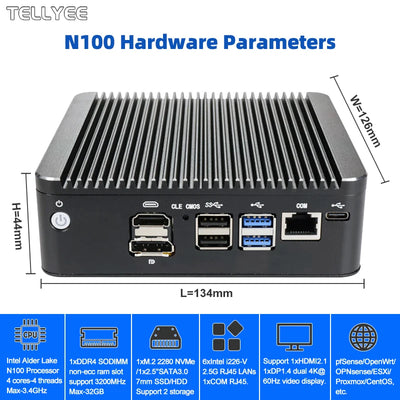 Intel N100 Soft Router 6 Lans i226-V 2.5G Fanless Mini PC