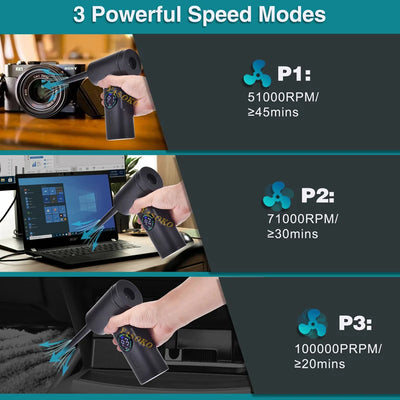 Portable  Air Blower & Vacuum Cleaner 2 in 1 Compressed Air Duster 7500mAh Cordless Duster Blower for Keyboard Computer Cleaning