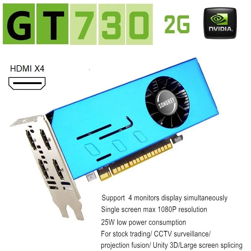 SONGREY Multi-monitor Graphics Card GT730 4 HDMI Video Card 8K Multi Screen Splicing  2GB GDDR5