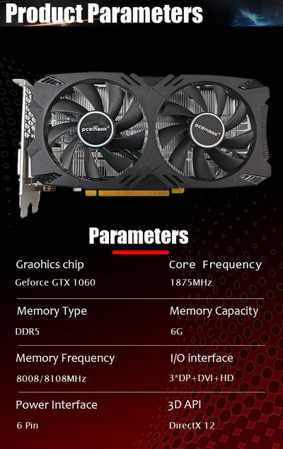 PCWINMAX GTX 1060 6GB Video Card DDR5 192BIT Origina Graphics Card Gaming GPU GTX1060 Placa de Video for Desktop PC