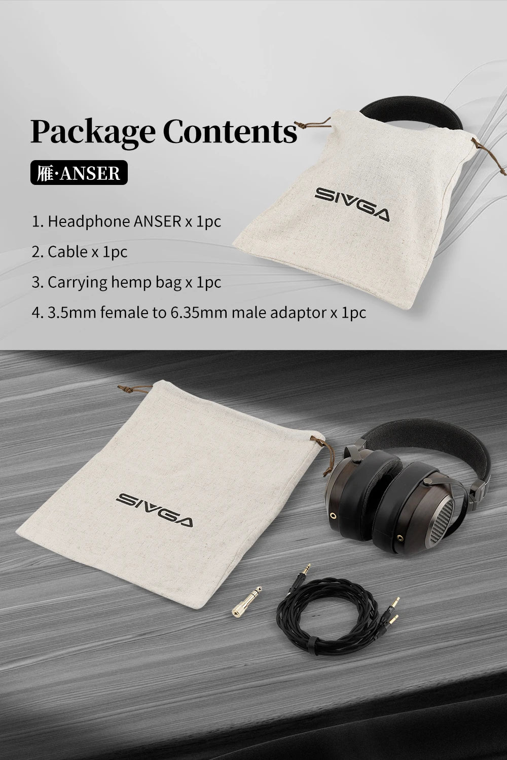 SIVGA ANSER High-Fidelity Audio Open-back Wooden Headphone 50mm Dynamic Driver Over-ear Wired Headset