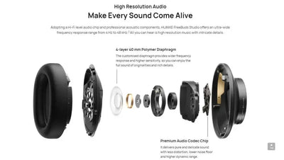 Huawei Freebuds Studio Bluetooth 5.2 Headphone ANC 6 Mic Noise Cancelling Earphone AAC HiFi Audiophile Stereo Wireless Headset