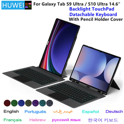 HUWEI Magic Keyboard for Samsung Galaxy Tab S10 Ultra 14.6" S9 Ultra Case Portuguese Spanish German Hebrew Korean Keyboard Cover