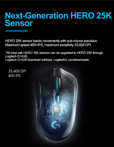 Logitech G703 LIGHTSPEED HERO Sensor E-sports Gaming Mouse 25600DPI Rechargeable Ergonomic 2.4G Wireless Mice RGB Backlight 1ms