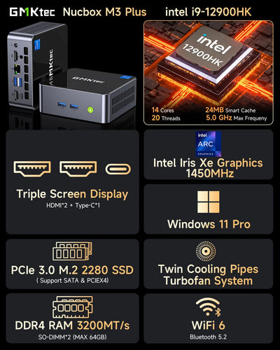 GMKtec M3 Plus Core i9-12900HK Mini PC Windows 11 Pro