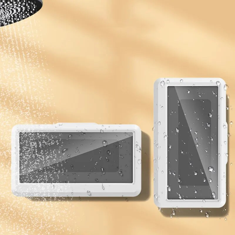 Phone Holder Bathroom Waterproof Home Wall Phone Case Stand Box Self-adhesive Touch Screen Phone Shell Shower Sealing Phone Box