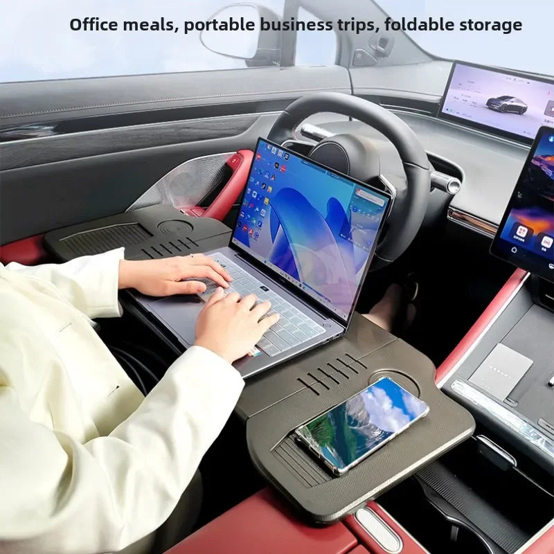 Car Laptop Desk Folding Steering Wheel Table Food Tray For Tesla Model 3 / Y Auto Steering Wheel Laptop Desk Drinks Tray Holder