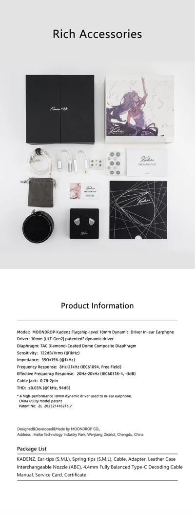 MOONDROP Kadenz Dynamic Driver lEMs In-ear Headphones Wired  Earbuds with Versatile Connectivity and High-Quality Cable