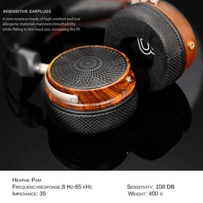 KUN-005 Rosewood Over-Ear Headphones - 50mm Dynamic Driver, Dual 3.5mm Stereo, 6N Silver-Plated Replaceable Cable
