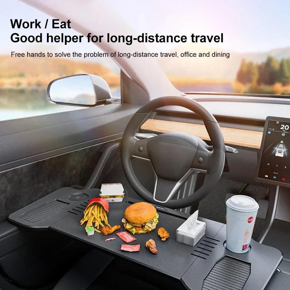 Car Laptop Desk Folding Steering Wheel Table Food Tray For Tesla Model 3 / Y Auto Steering Wheel Laptop Desk Drinks Tray Holder