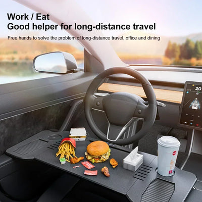 Car Laptop Desk Folding Steering Wheel Table Food Tray For Tesla Model 3 / Y Auto Steering Wheel Laptop Desk Drinks Tray Holder