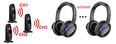 Silent Disco Headphones Compete System 200m Led Wireless Earphones 5 Headset + 200m Transmitter HD Sound No Lag for TV Watching