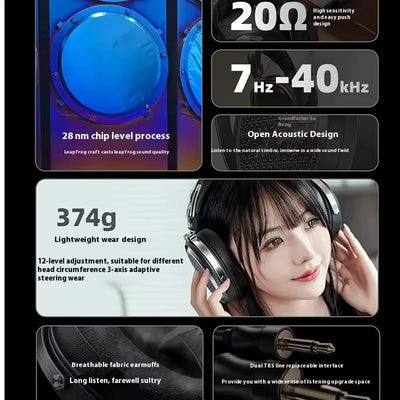Fiio FT1 Pro Black And Blue Headphones Open Flat Diaphragm Wired Earphones 3.5mm/4.4mm Interchangeable HIFI Custom Headsets