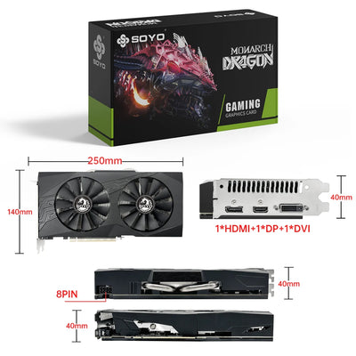 SOYO New AMD RX580 8GB gaming graphics card GPU 256bit PCIe x16 3.0 GDDR5 video memory DP suitable for desktop PC  video card