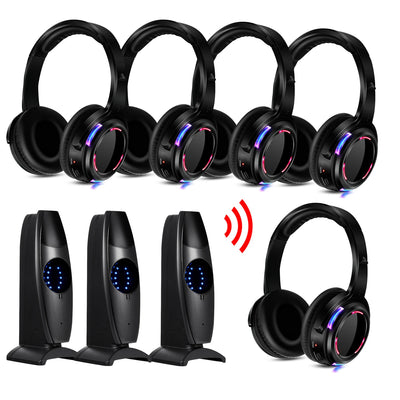 Silent Disco Headphones Compete System 200m Led Wireless Earphones 5 Headset + 200m Transmitter HD Sound No Lag for TV Watching