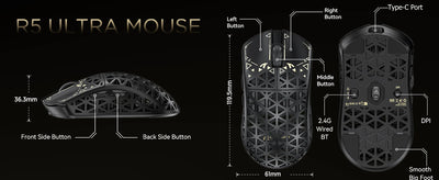 ATTACK SHARK R5Ultra 8K Carbon Fiber Wireless Gaming Mouse with 42000 DPI -PAW3950 MAX Sensor -39g Ultra-Lightweight for Win/Mac