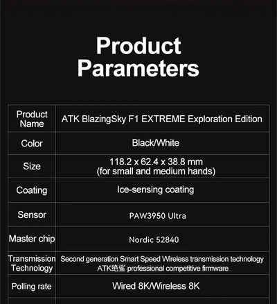 ATK BlazingSky F1 Extreme Wireless Gaming Mouse PAW3950 Ultra Dual-Mode 8000Hz 35g Lightweight E-sports FPS Mice
