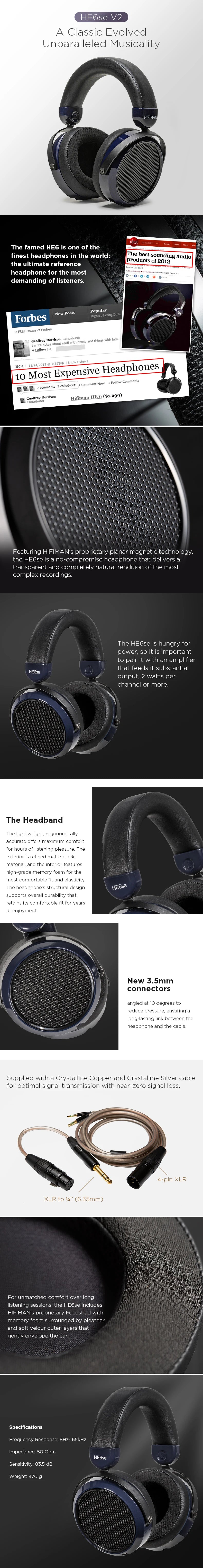 HIFIMAN HE6se Full-Size Over Ear Planar Magnetic Audiophile Headphones V2