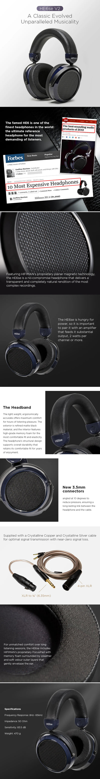 HIFIMAN HE6se Full-Size Over Ear Planar Magnetic Audiophile Headphones V2