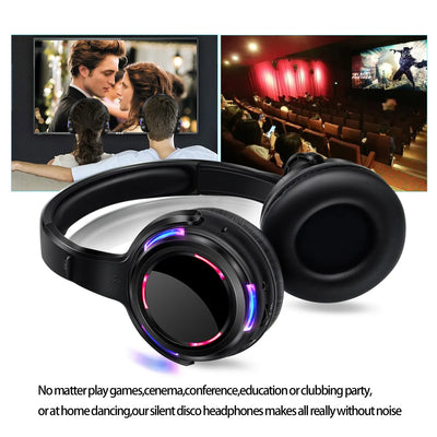 Silent Disco Headphones Compete System 200m Led Wireless Earphones 5 Headset + 200m Transmitter HD Sound No Lag for TV Watching