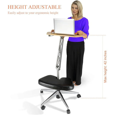 Mobile Laptop Stand with Adjustable Height Tabletop and Padded Footrest Office and Home Workstation