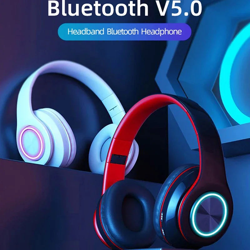 B39 Wireless Illuminated Headset Over-ear HiFi Stereo Headphones Foldable Gaming Headset For Airplane Travel Work Workout Home